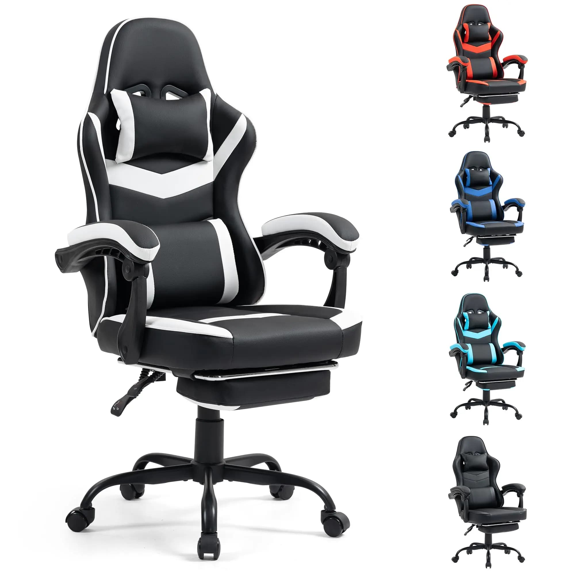 Sedia da gaming ergonomica con poggiapiedi per adulti, sedia da ufficio reclinabile in pelle PU