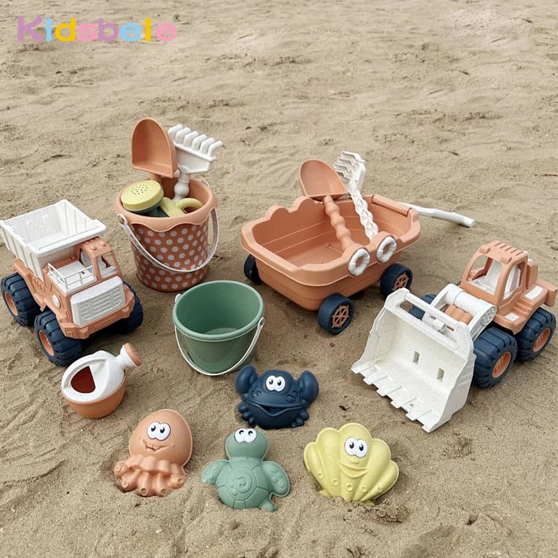 Bambini Gioco d'acqua con sabbia Set Giocattoli per bambini Trolley Bulldozer Secchio da spiaggia Pala Tirato a mano Camion di sabbia Estate Mare Giocattoli di sabbia
