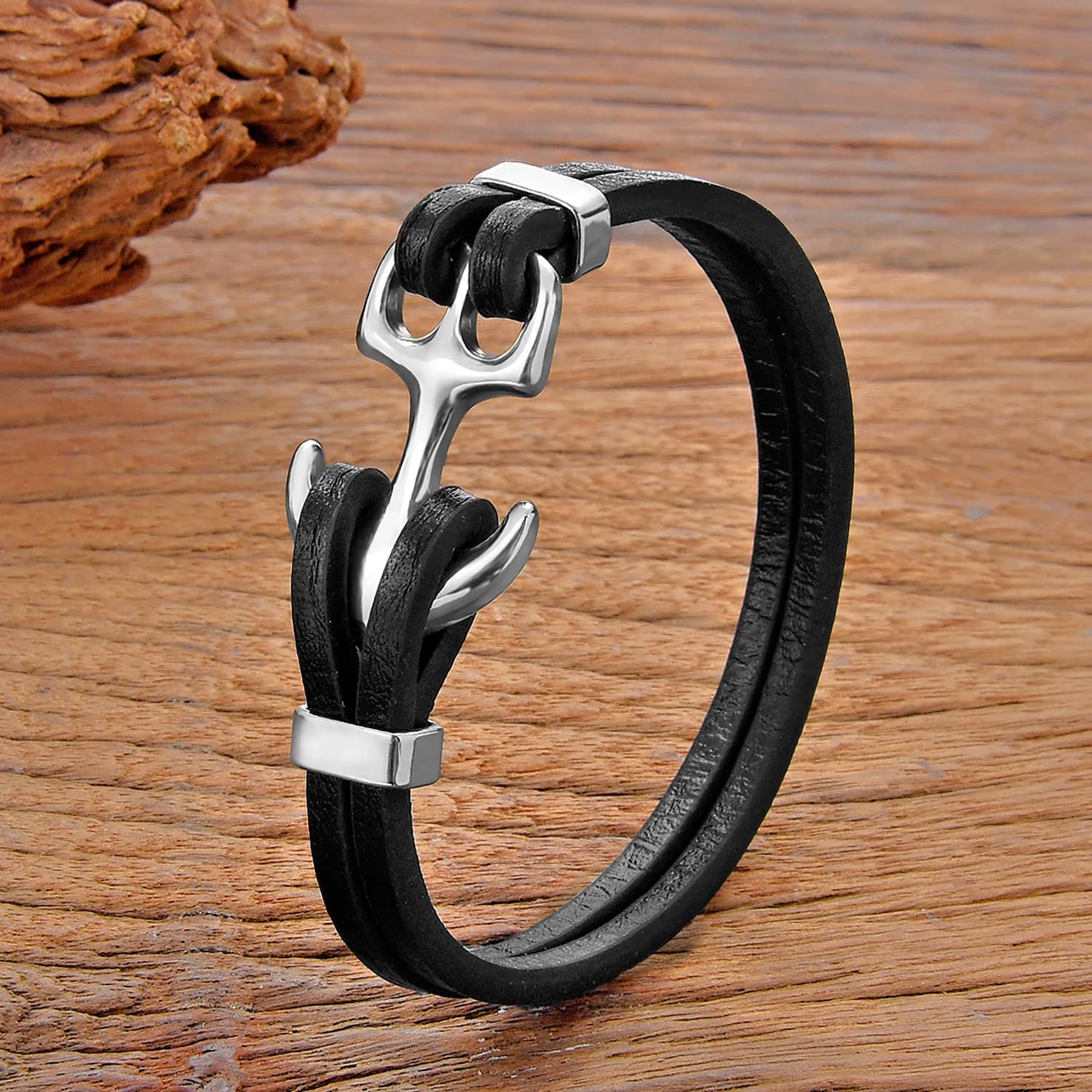 Nuovi braccialetti di ancoraggio in acciaio inossidabile con vento blu scuro punk Bracciale e braccialetti in pelle marrone nero per uomo Regalo di gioielli alla moda 2024