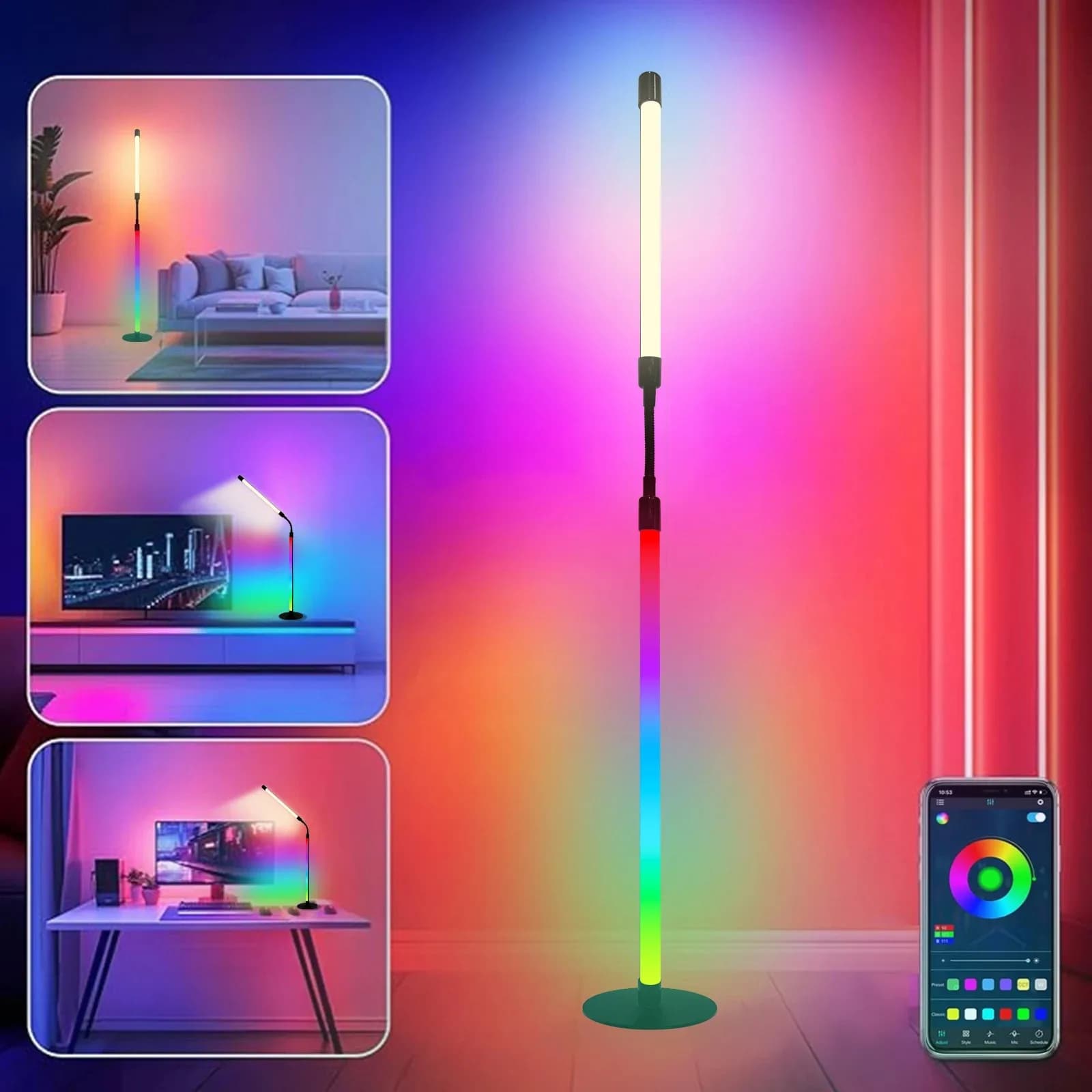 Lampada da tavolo a LED intelligente Controllo app Lampada da scrivania RGB dimmerabile Flessibile a collo di cigno girevole Sincronizzazione musicale per l'arredamento del gioco del soggiorno
