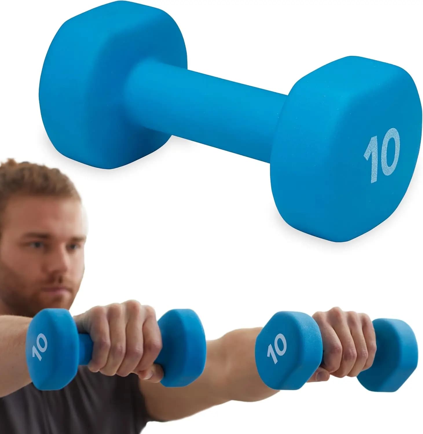Manubrio Rivestito in Neoprene per Allenamenti a Casa - Impugnatura Antiscivolo, Forma Esagonale (10 libbre, Blu)