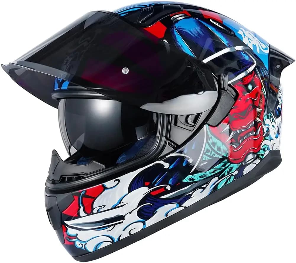 Casco moto per adulti Obsidian Full Face con doppia visiera per moto da strada con Pinlock Ready Approvato DOT Samurai Red XL