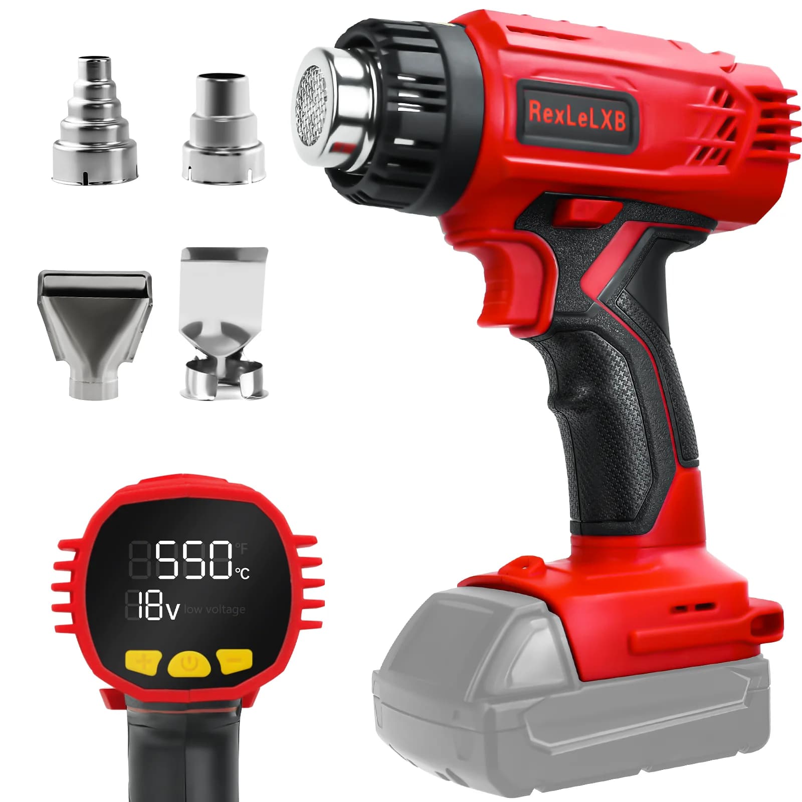 Pistola termica senza fili per batteria Milwaukee 18v 122 ℉ al 1022 ℉ Pistola ad aria calda a riscaldamento rapido con ugelli da 4 pezzi per involucro termoretraibile (senza batteria)