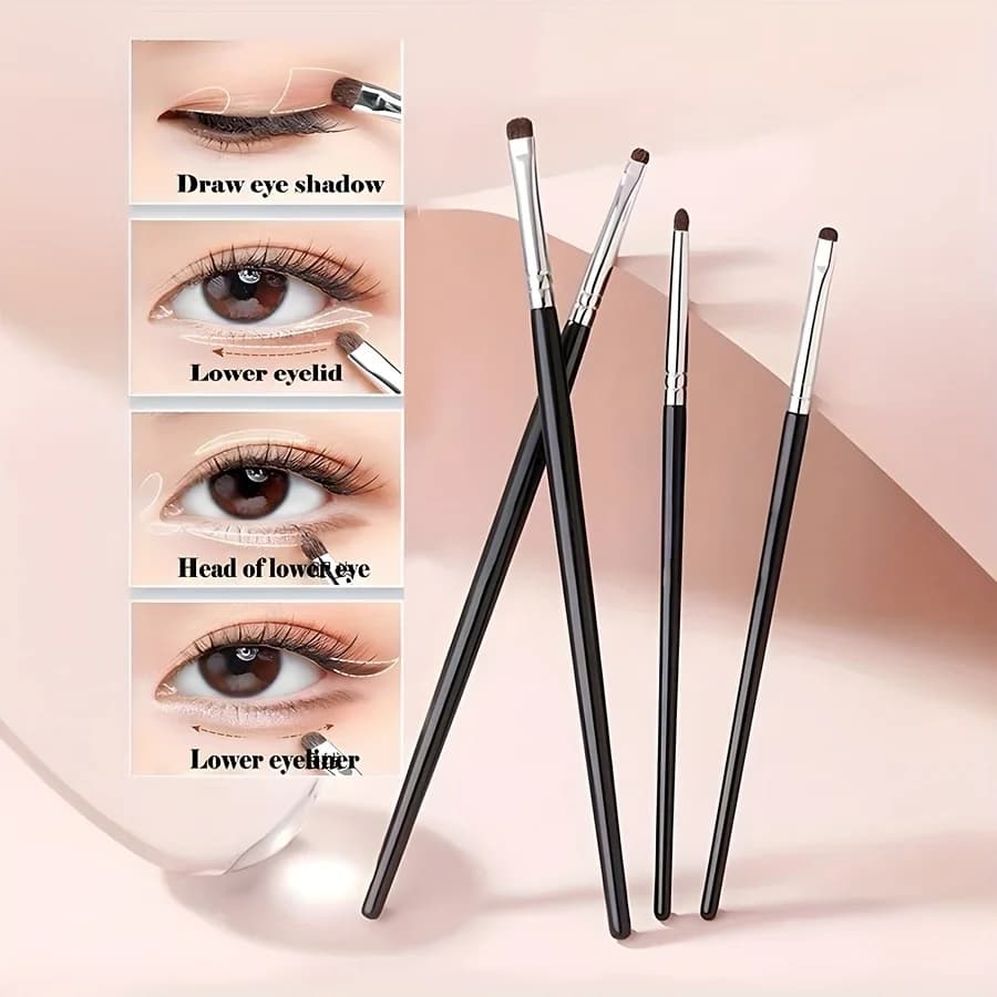 Set di pennelli per ombretto, illuminante, contorno naso e sopracciglia, 4 pezzi, strumento per il trucco morbido e delicato sulla pelle, set di pennelli per il trucco portatile da viaggio