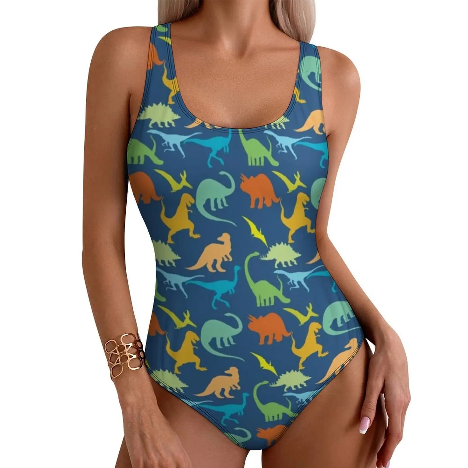 Costume da bagno dinosauri colorati Silhouette di dinosauro Costume da bagno intero Push Up Trend Costume da bagno Sexy Holiday Rave Beach Wear