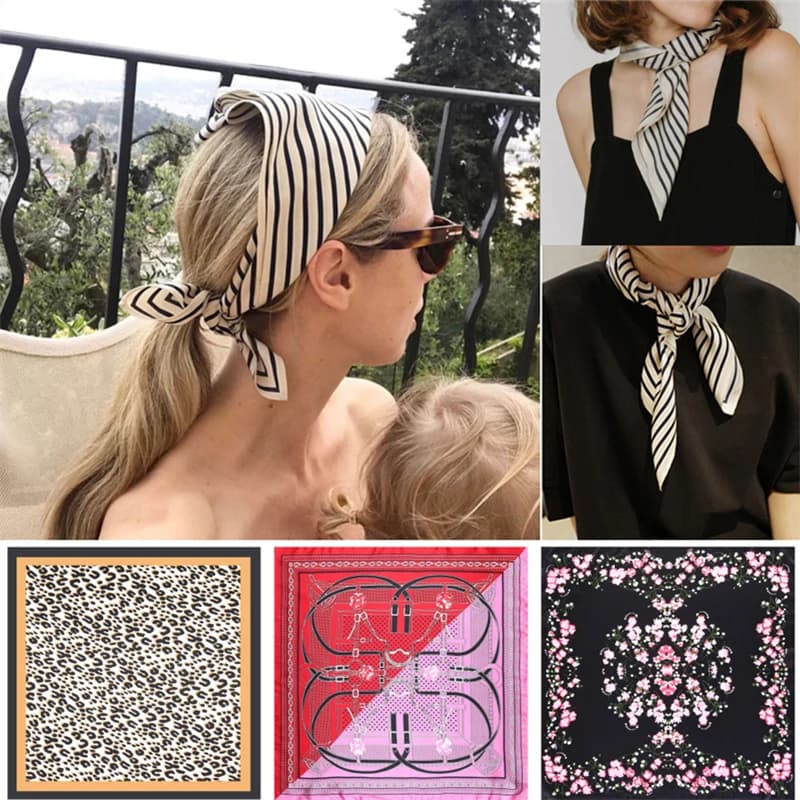 Fringe Frame Square Scarves Bandanna Silk Scarf Women 2024 Fashion Headband Neck Tie Band Professional Neckerchief Drop Shipping