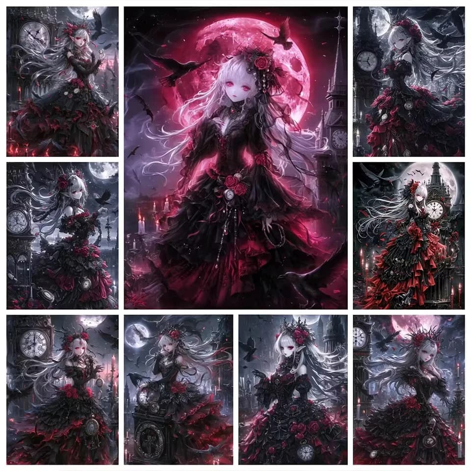 Pittura Diamante 5D Fai da Te Ragazza Gotica, Ricamo a Diamante Completo Quadrato/Rotondo, Mosaico Punto Croce, Decorazione Casa, Regalo