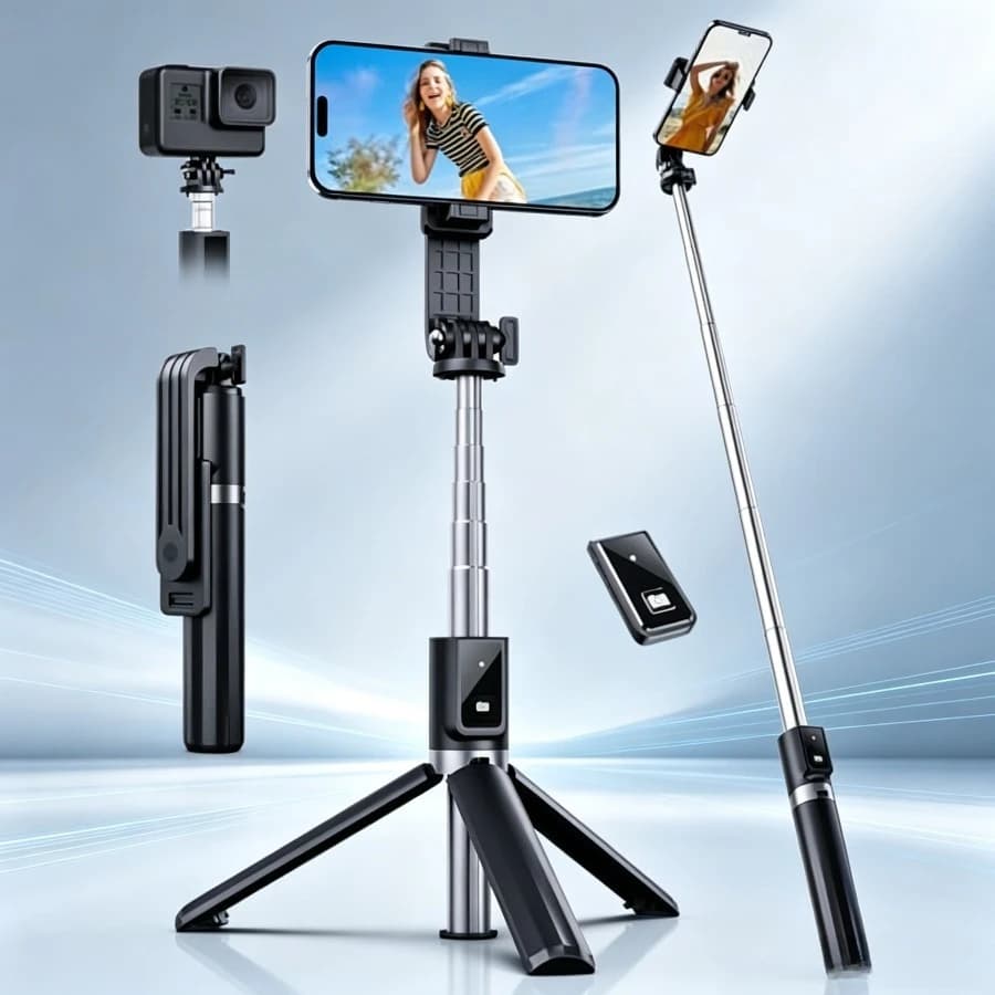 41.7" Extendable Selfie Stick with Wireless Remote, Compact & Portable for Travel, Compatible with iPhoneSamsung Android phones
