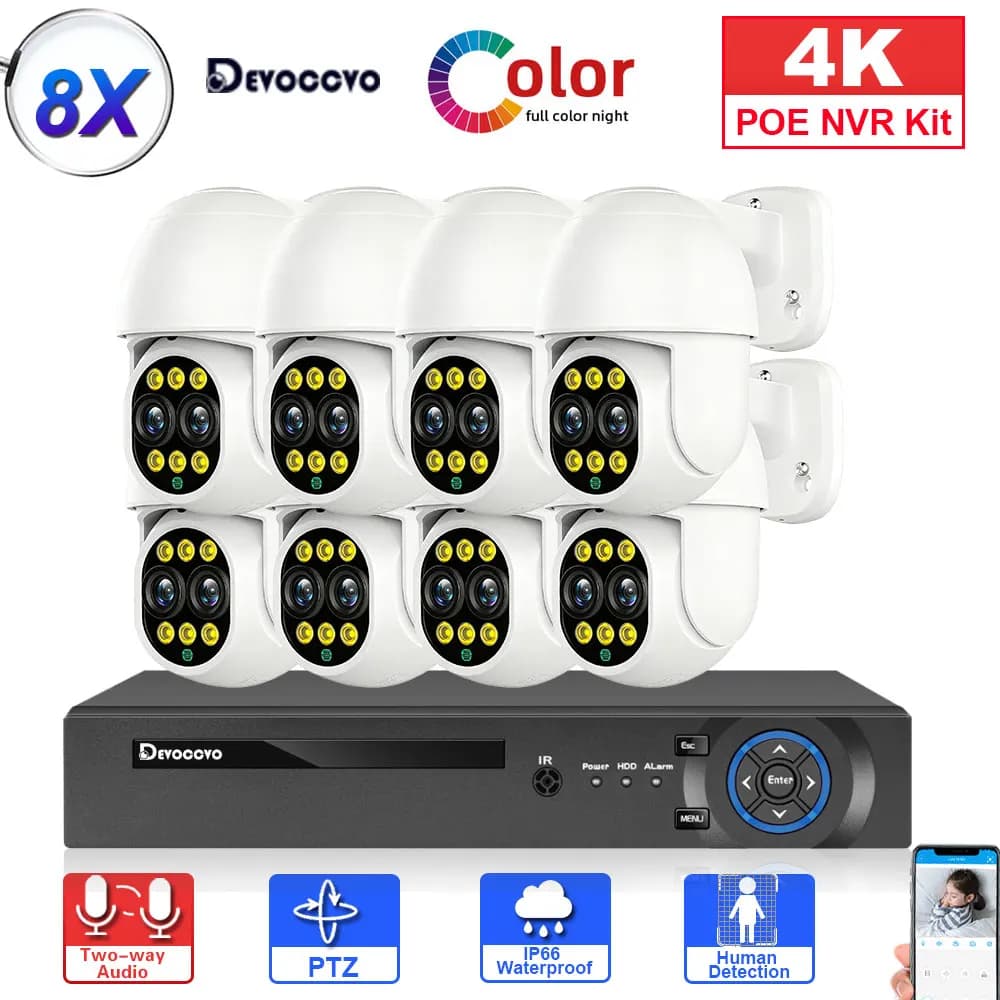 Kit sistema di sicurezza telecamera PTZ 4K POT con doppio obiettivo zoom 8X Kit di videosorveglianza telecamera IP CCTV audio bidirezionale XMEYE 8CH POE NVR Set