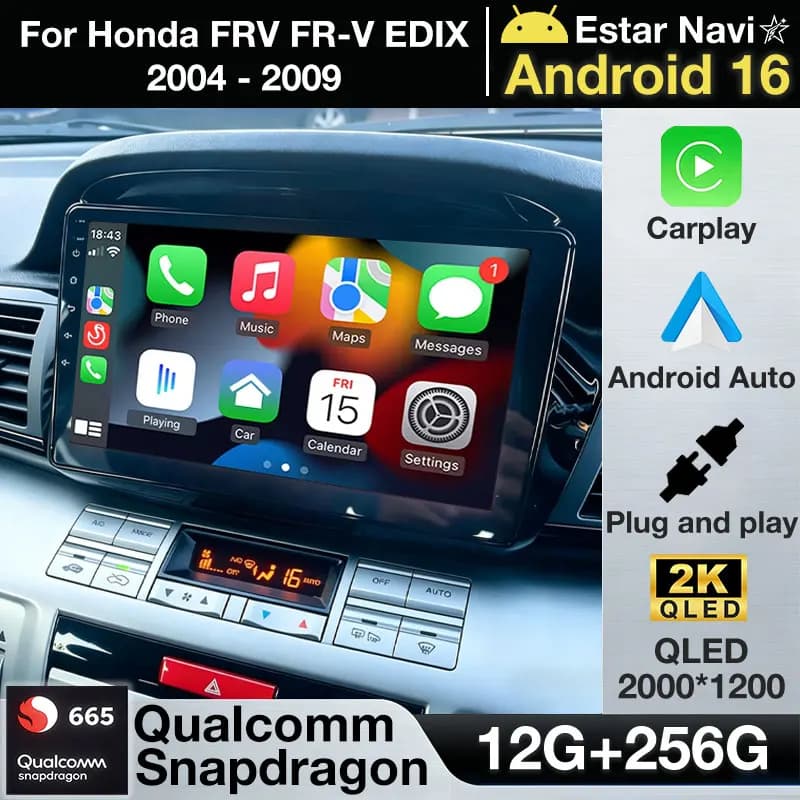 Autoradio Android 16 per Honda FRV FR-V EDIX 2004 - 2009 con Carplay Wireless, Android Auto, GPS, 4G, Bluetooth, Stereo, Lettore Multimediale Video