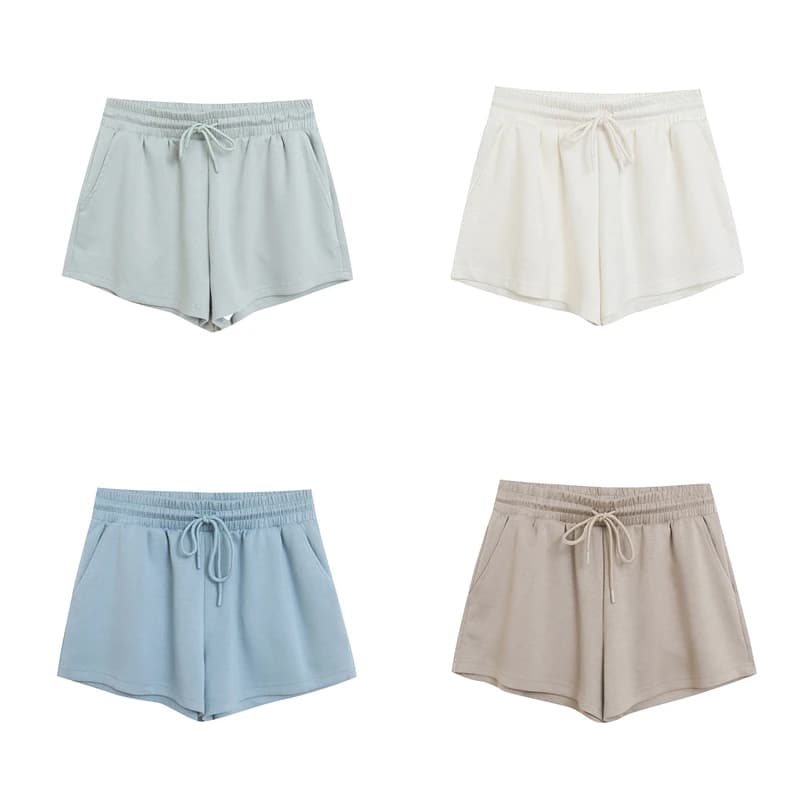 Pantaloncini Sportivi Estivi Casual da Donna, Modello Largo a Gamba Dritta con Tasche Laterali e Coulisse, Tinta Unita, Versatili