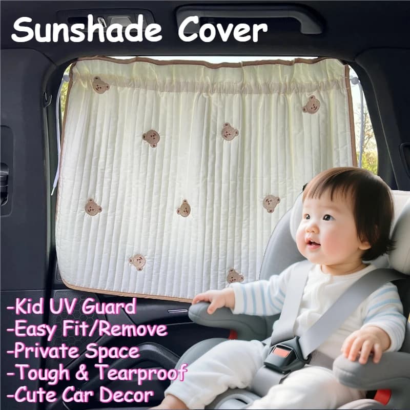 Cute Cartoon Embroidered Thickened Cotton Baby Car Window Sunshade Cover UV Protection Suction Cup Installed Sliding Curtain