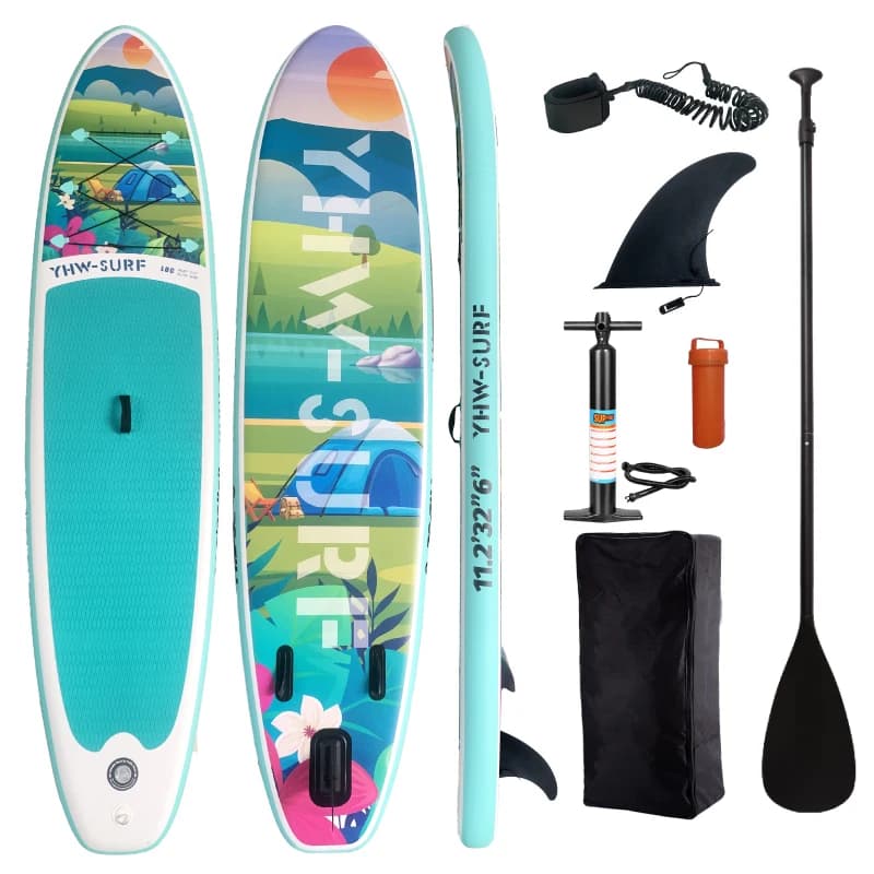 Tavola da Stand-Up Paddle Gonfiabile, con Accessori SUP e Pompa, Zaino, Leash per Piede, Pinne Staccabili, Pagaia e Kit di Riparazione
