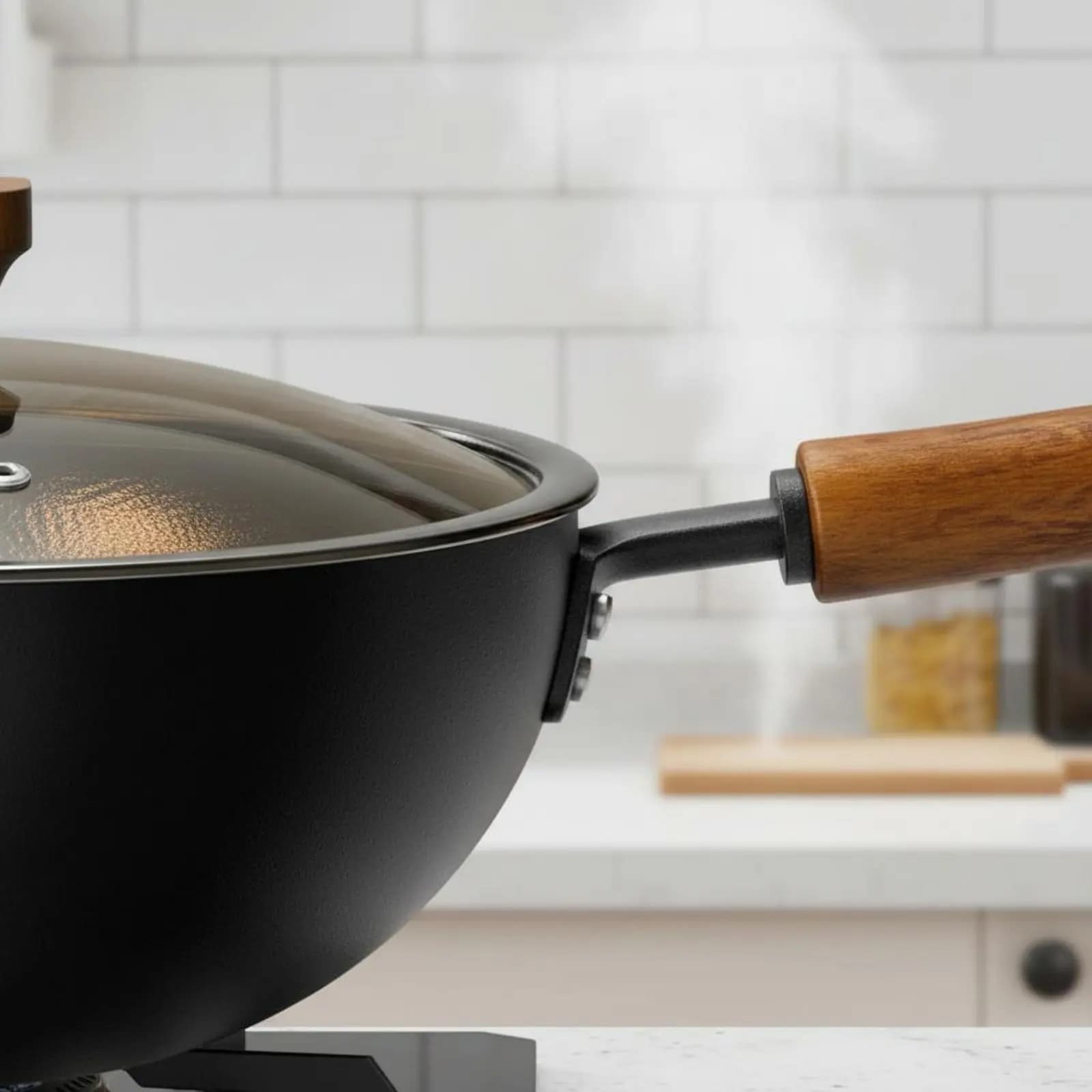 Wok in Ferro Battuto a Mano Senza Rivestimento, Padella in Ghisa per Stir-Fry, Multifunzionale con Distribuzione Uniforme del Calore per Singoli Cenatori