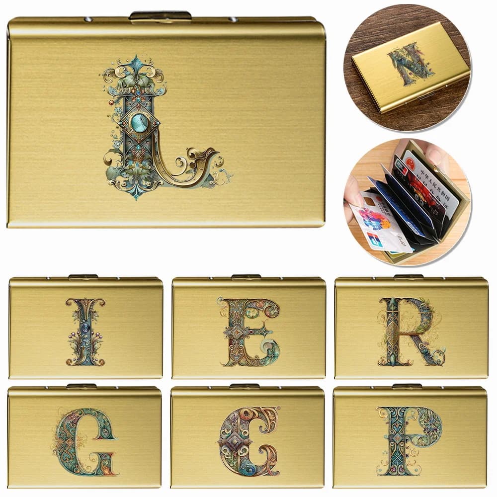 New Trend Graphic Letter Printing Men's BusinessCard Holder Anti Scan Credit Card RFID Fence Metal Ultra-thin ID Card Set Wallet