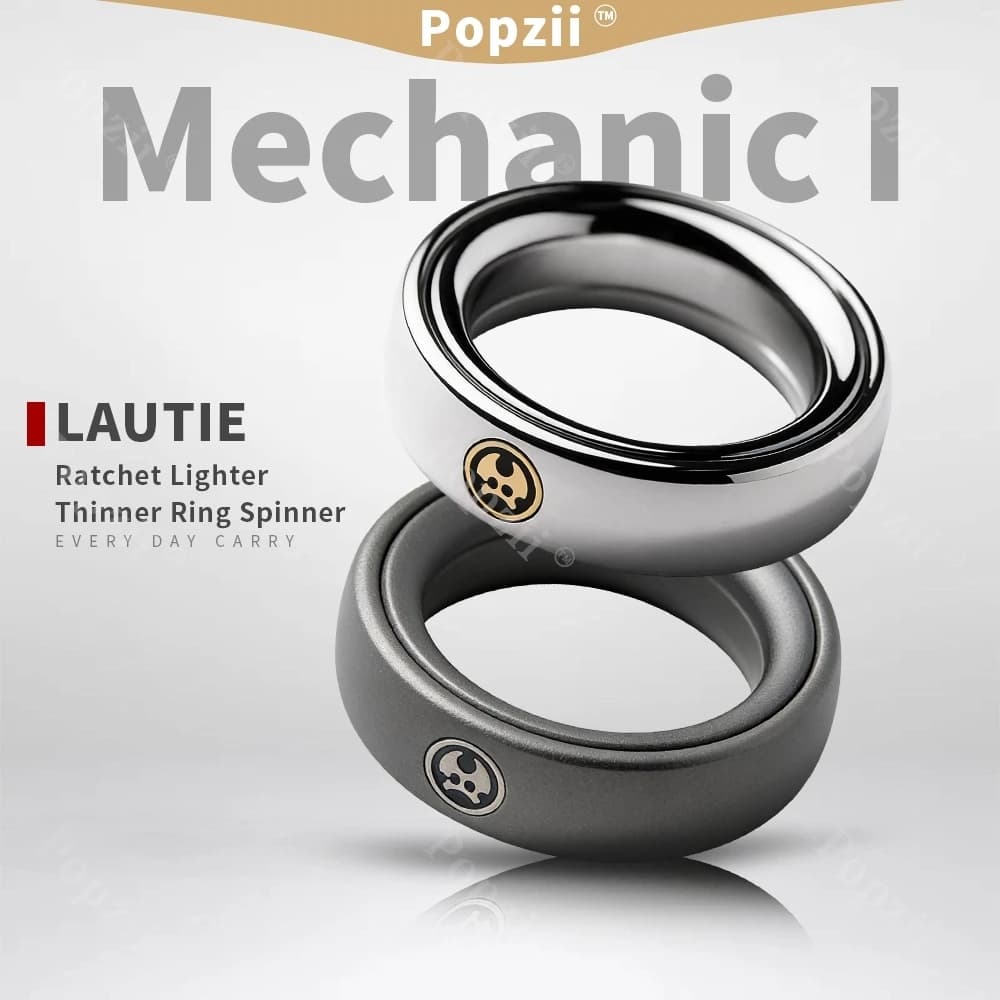 Anello Magnetico Sottile LAUTIE Slim Mechanic I con Cricchetto e Accendino, Anello Girevole EDC, Giocattolo Multifunzionale Antistress