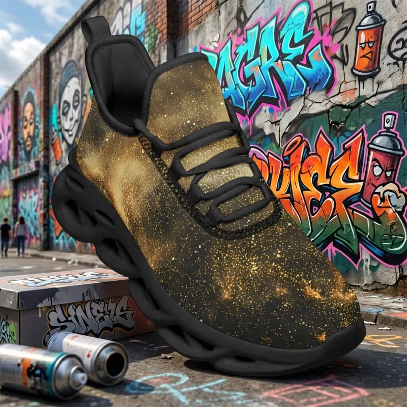 Ladies Men's Deep gold Starry Sky Pattern Sneakers Wide-fit fashion loafers Plus-size breathable walking shoes Comfortable runni