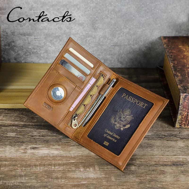 Portafoglio Passaporto in Vera Pelle Vingtega di CONTACT'S, Porta Carte di Credito con Blocco RFID, Portamonete da Viaggio per Uomo e Donna