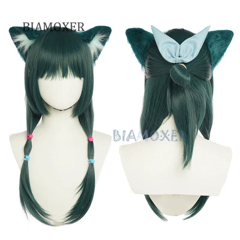 Maomao Parrucche Cosplay Anime The Apothecary Diaries Parrucca Donne Carine Verde Nerastro Capelli Lunghi Mao Mao Parrucca Coda Orecchie Cap Libero