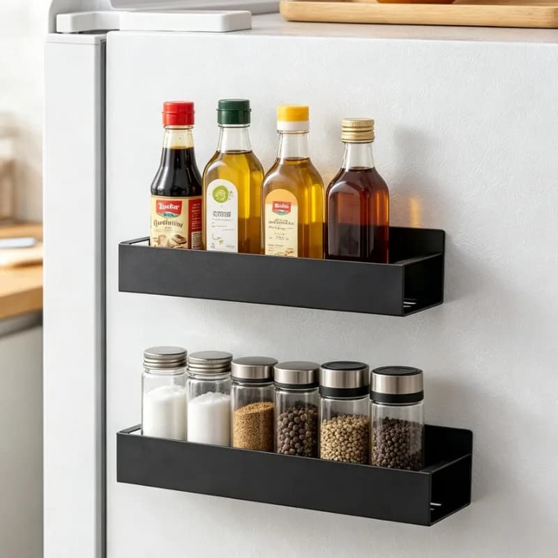 Metal Magnetic Spice Rack for Refrigerator Strong Magnet Organizer Shelves Black Heavy-Duty Spice Storage for Kitchen,Laundry