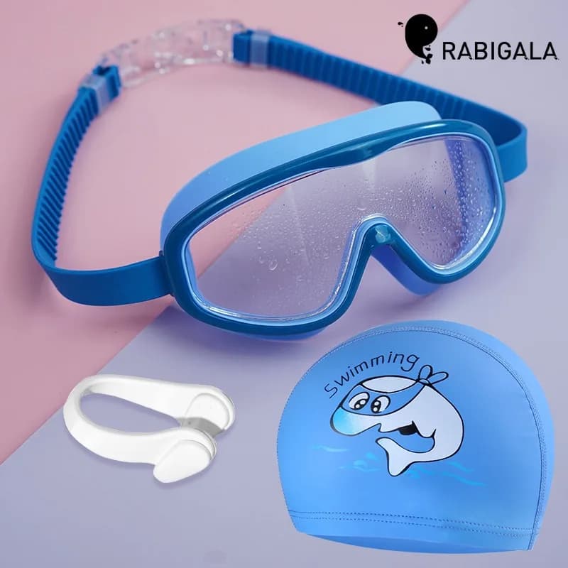 Children's Swimming Goggle Set with Large Waterproof Frame Children's Swimming Goggles Set HD Flip