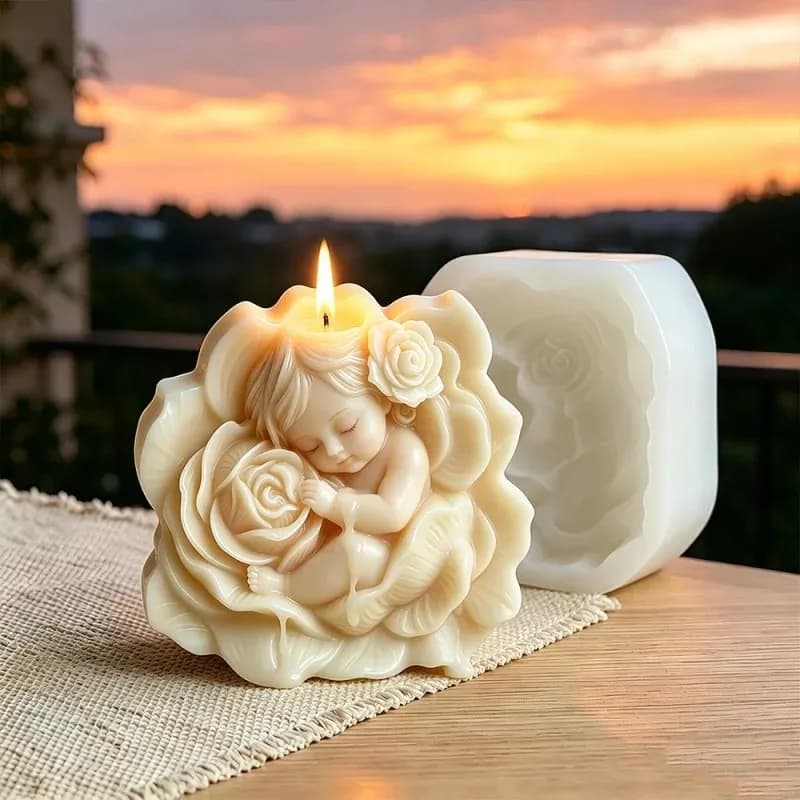 Rose Baby Candle Silicone Mold DIY Flower Shape Aromatherapy Desktop Plaster Ornament Crystal Epoxy Resin Molds Home Decor Tools