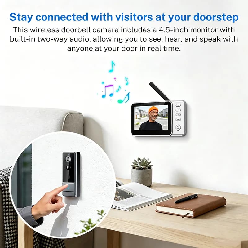 Smart Wireless Video Doorbell, No WIFI, 4.3"Display Screen, SD Monitor, Waterproof, Two-Way Audio, 2.4G Wireless Connection, 120° Angle, No APP, Highquality Lens Doorbell Camera, Rechargeable Battery