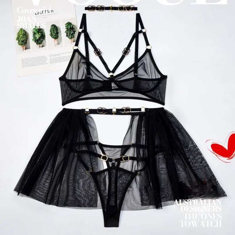 Set intimo bikini Il costume da bagno in rete con fibbia ad anello in metallo separa il set di quattro pezzi