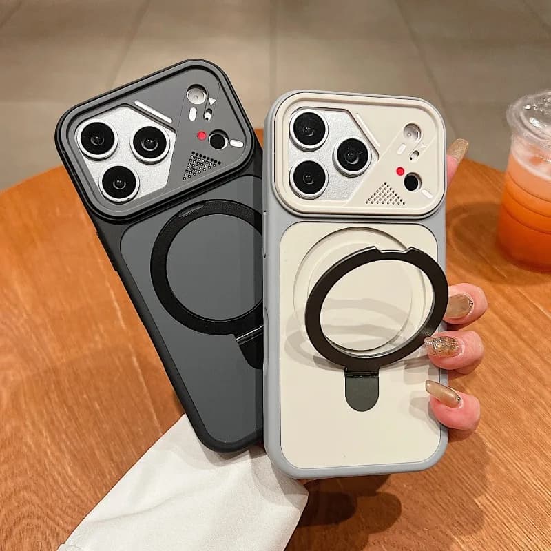 Luxury Metal Ring Holder Magnetic Phone Case For iPhone 17 Air 18 16 15 14 13 Pro Max For Magsafe Matte Bumper Cover Funda