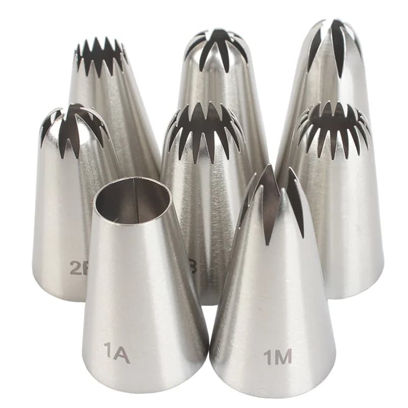 8-piece pipe nozzle set, stainless steel glaze nozzles, cream cake piping tips for cakes with cookies and desserts, kitchen accessories