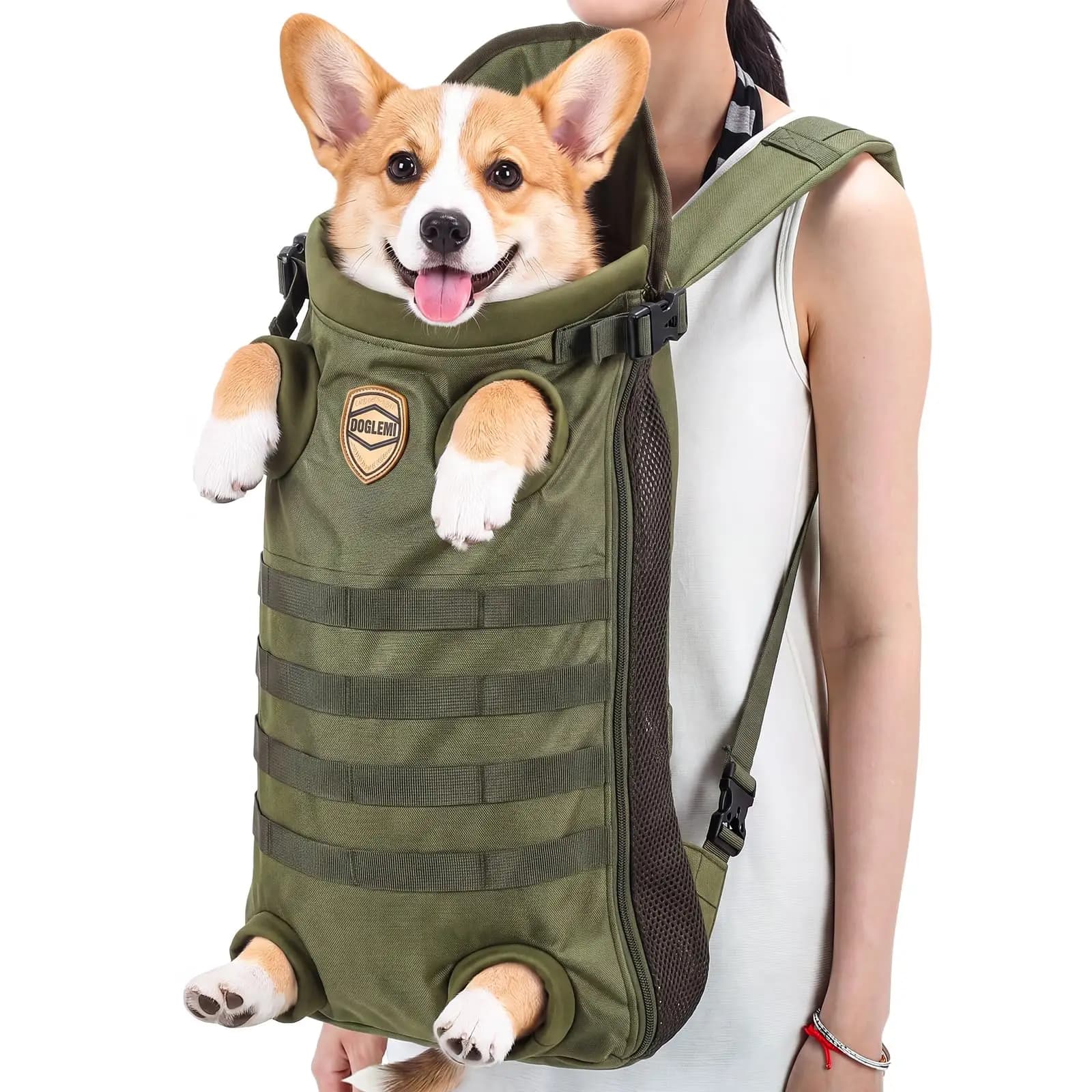 Pet Dog Carrier Backpack Tactical Puppy Front Backpack with Leg & Tail Holes for Travel Hiking Camping