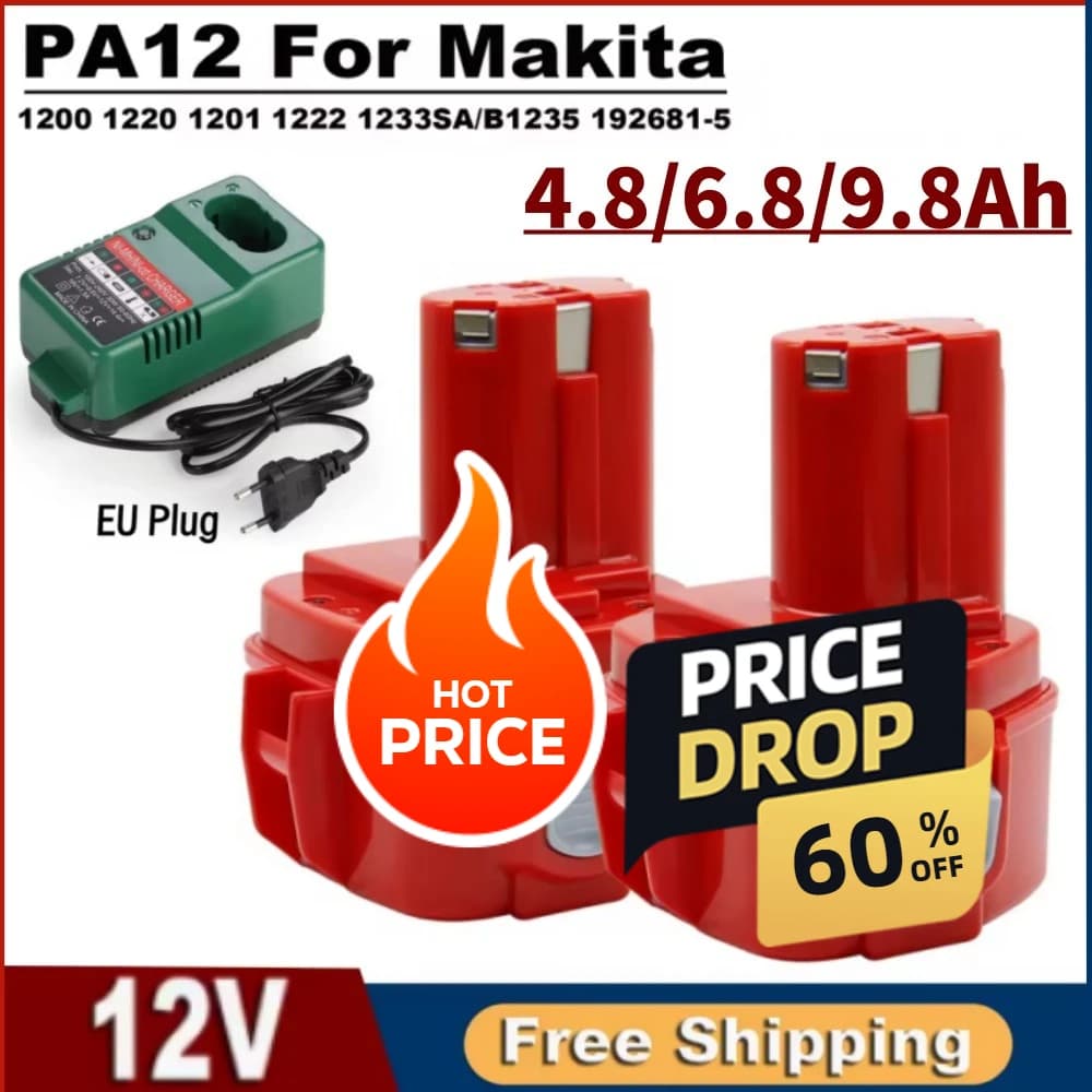 Batteria 12V 4800mAh per Makita PA12 Ni-Mh Batteria per Makita 1200 1220 1201 1222 1233SA/B1235 192681-5 Batterie per utensili elettrici
