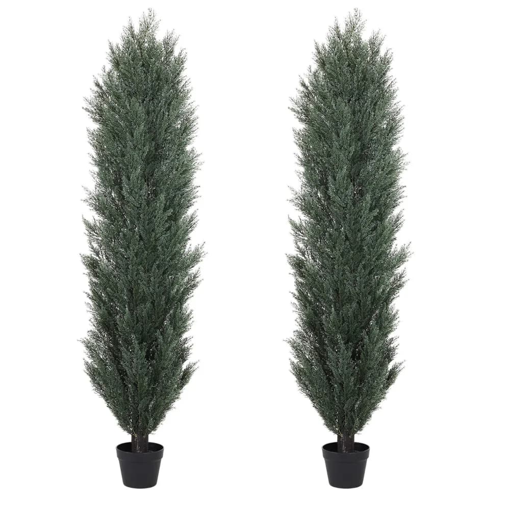 Set of 2 1.8m Artificial Cypress Pine Trees, Simulate Green Plants for Interior and Exterior Home Decoration, Garden and Courtyard