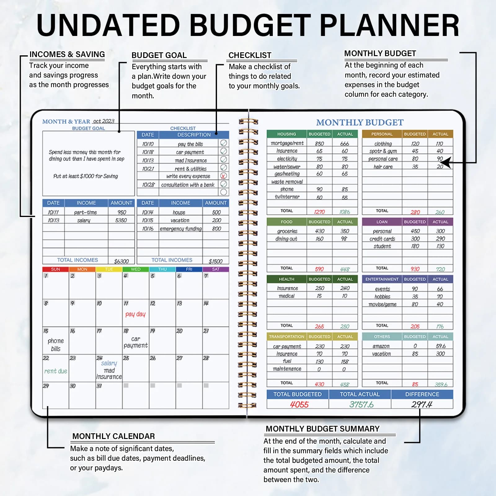 Agenda budget mensile da 1 pezzo - Organizzatore finanziario mensile facile da usare con taccuino per il monitoraggio delle spese - Bocciolo di denaro mensile 2025-2026
