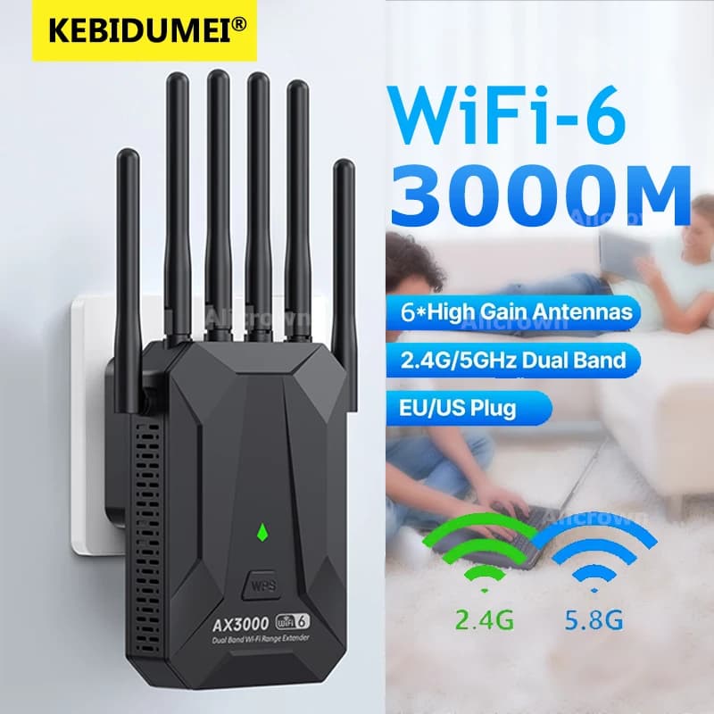 Ripetitore WIFI6 da 3000 Mbps Dual Band 2.4Ghz 5GHz Extender 802.11ax Amplificatore Wi-Fi Segnale di portata ripetitore Wi-Fi a sei antenne ad alto guadagno