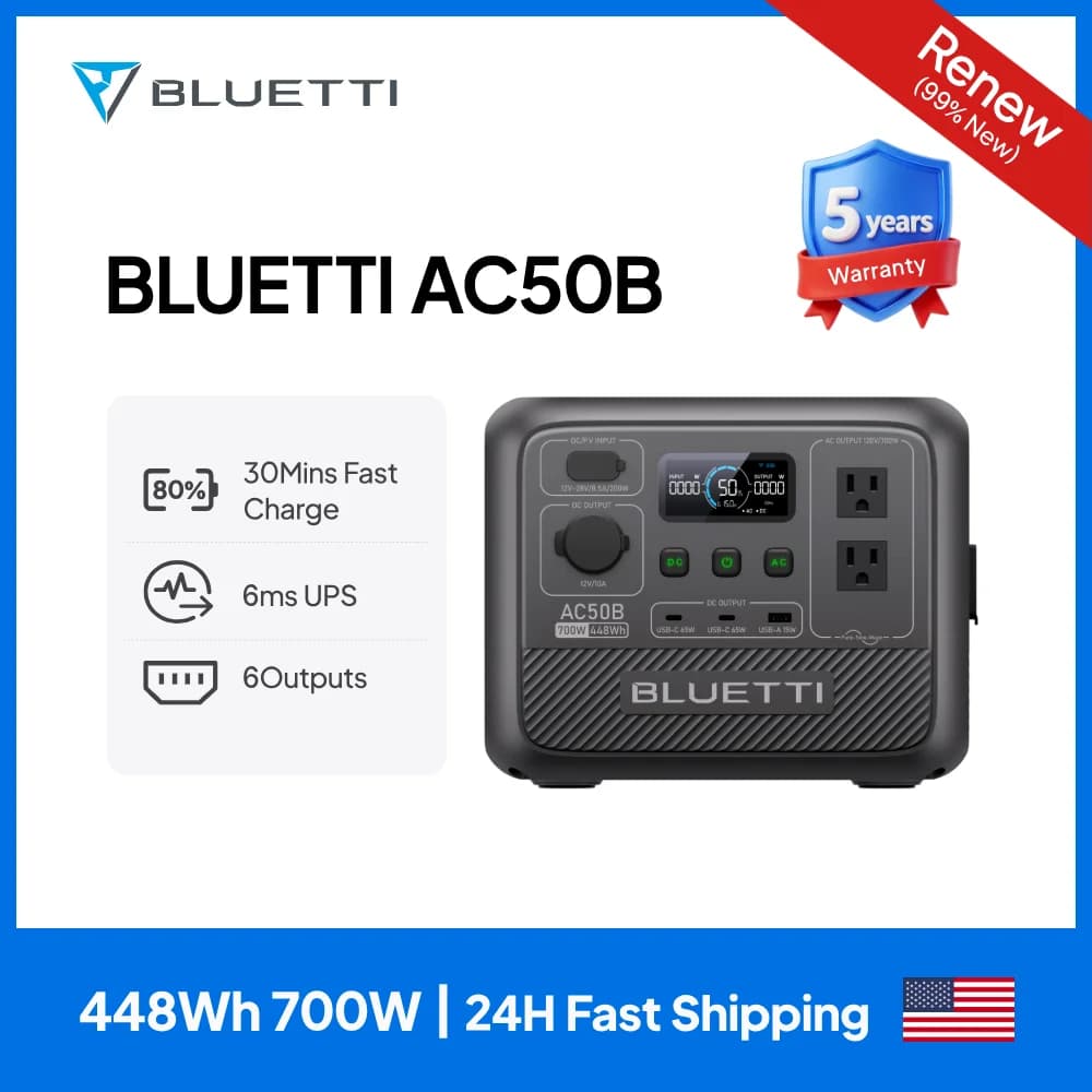 】RENEW Warranty 5 Years United States in stock Portable Power Station BLUETTI AC50B | 700 W 448 Wh LiFePO4 Battery for Road Trip/Code