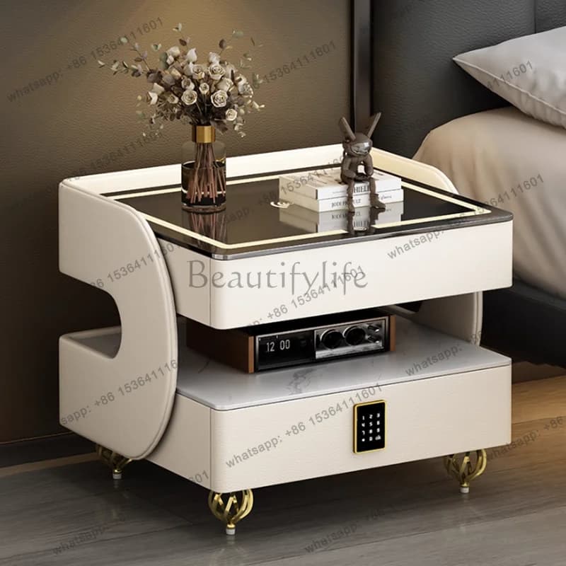 Comodini Moderni di Design con Serratura, Tavolino da Notte Minimalista Premium con Gambe in Metallo, Tavolo Glamour De Nuit