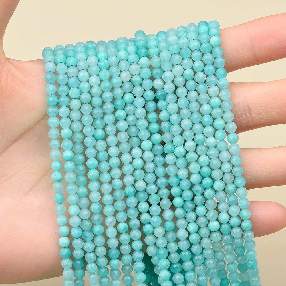 Natural Stone Brazil Amazonite Faceted Round Beads Wholesale Loose Round Beads 2/3/4MM For Jewelry Making Bracelet Necklace