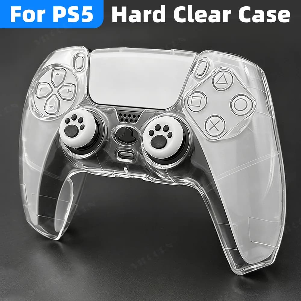 Custodia Protettiva Rigida Trasparente in PC per DualSense, Cover Divisa Trasparente con Copri-Stick a Zampa di Gatto per Accessori Gamepad P5