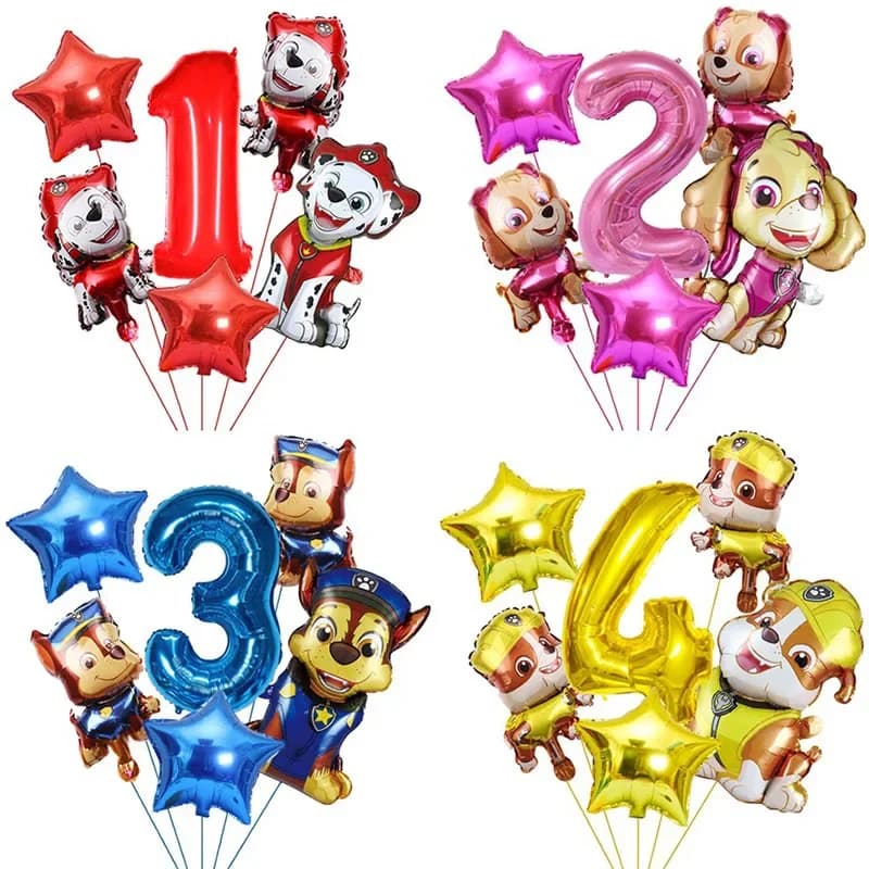 Paw Patrol Cartoon Dog Number Foil Star Mylar Balloons Birthday Baby Shower Party Decor Photo Prop Aluminum Balloon Supply Packs