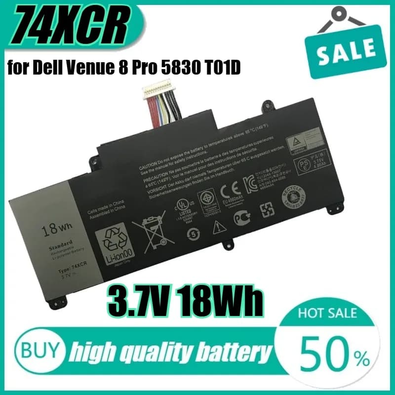 3.7V 18Wh 74XCR Laptop Battery for Dell Venue 8 Pro 5830 T01D T10D-5830 Tablet X1M2Y 074XCR VXGP6