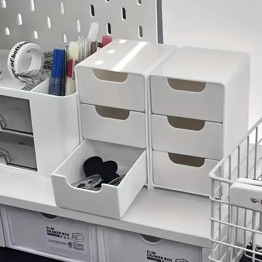 Chic 3-Tier Desk Organizer with Drawers - Ideal for Office Supplies, Jewelry & Cosmetics Storage - Portable Divider Box