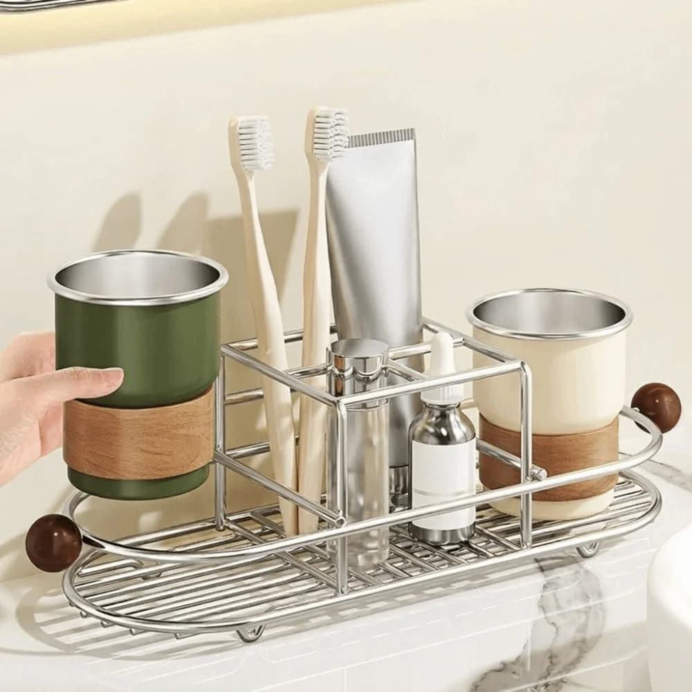 Stainless Steel Toothbrush Holder Waterproof Quick Dry Toothpaste Rack Space Saving Rustproof Toothbrush Drain Rack Desktop