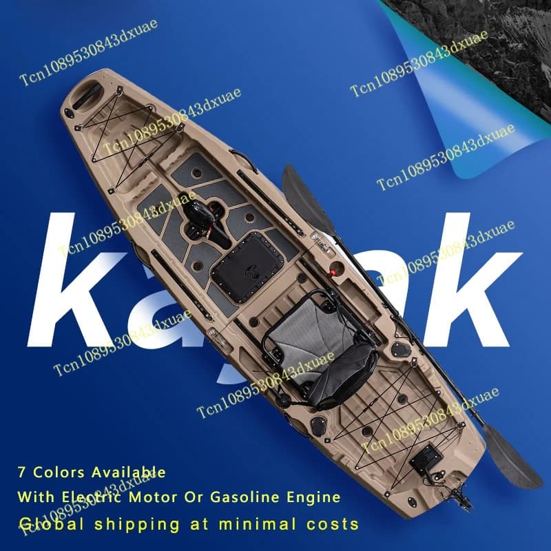 Kayak Modulare in LLDPE con Motore, Barca da Pesca, Canoa con Sedile e Pagaia, Zattera Rotostampata Portatile per Pesca all'Aperto