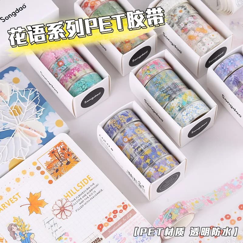 5Roll Japanese style textured transparent tape for DIY decoration suitable for sketchbook stickers preferred for students