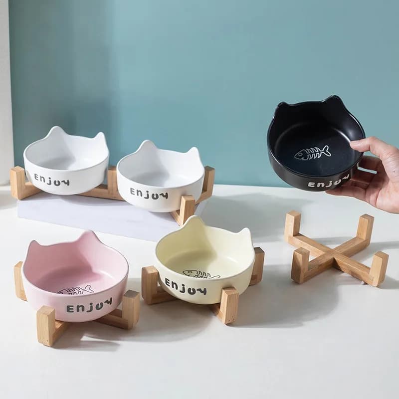 3 pezzi/set (1 rack + 2 ciotole) Ciotola doppia per alimenti per animali domestici in ceramica antiscivolo per cani e gatti - Previene le fuoriuscite e le scivolamenti