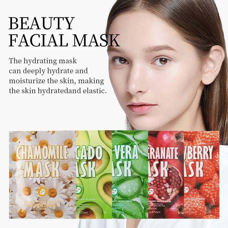 5 Pezzi Maschera Viso Peel-Off alla Frutta Kormesic, Cura della Pelle Idratante Antirughe Nutriente