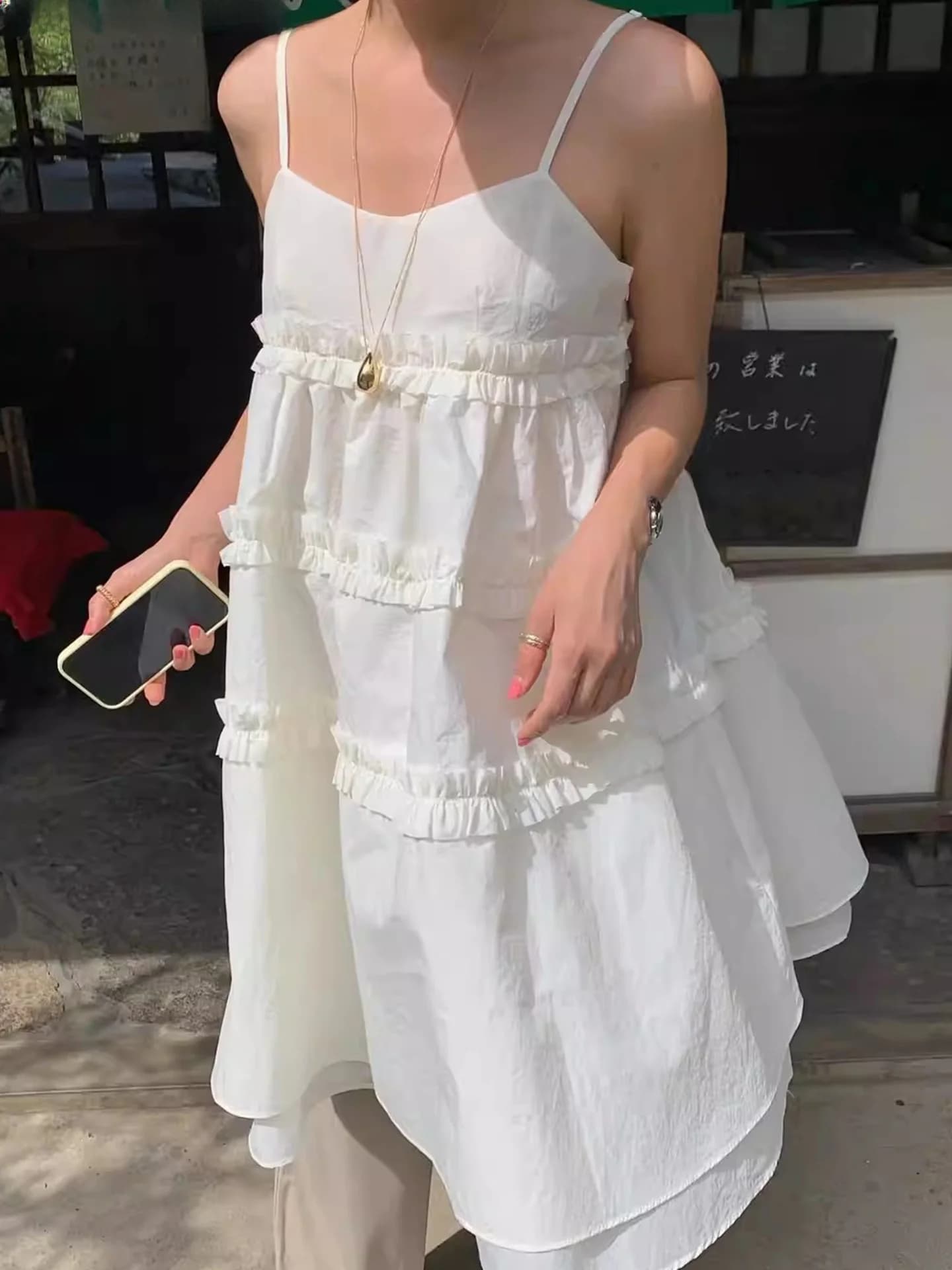 Liliang New Style Summer Dress with Balze Spalline Wood Effetto Splice, Double Layer Women's Fashion, Korean Version