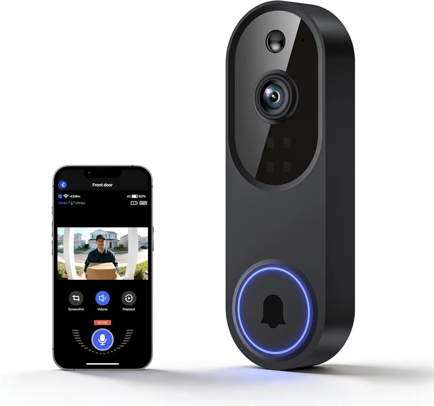 Campanello Video Wireless 1080P con Rilevamento Umano AI, Visione Notturna, Audio Bidirezionale, Archiviazione Cloud per Sicurezza Esterna