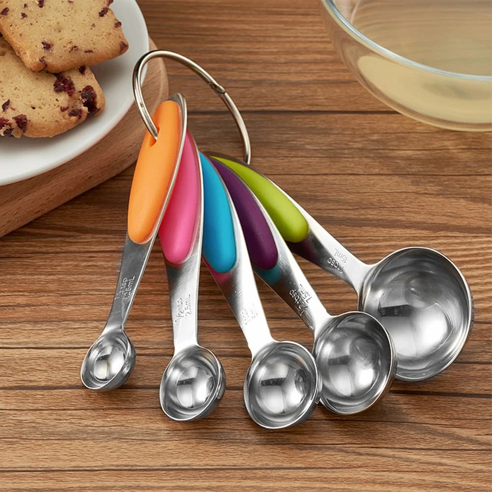 5Pcs Measuring Spoon Set with Hook Stackable Nesting Tablespoon Stainless Steel Spice Measuring Spoon for Cooking Baking Food